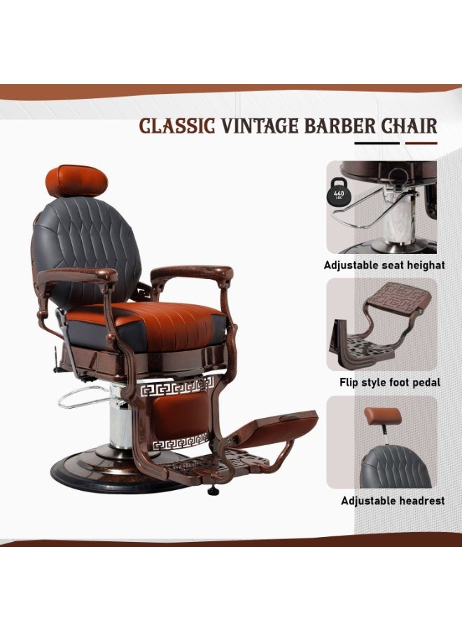 vintage Professional Hydraulic Barber Chair with Reclining Backrest | Heavy-Duty Salon Hair Cutting Chair | Adjustable Headrest, Footrest & Armrests | Premium PU Leather, Classic Vintage Design - Image 5